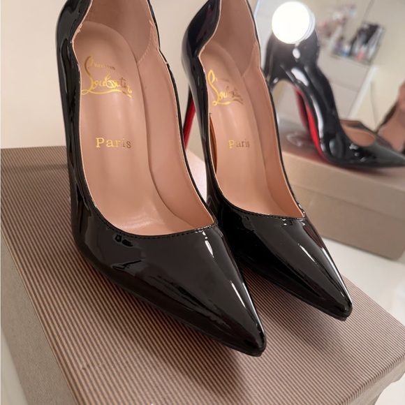 Christian Louboutin Glossy Black Heels with Red Soles - Picture 1 of 8